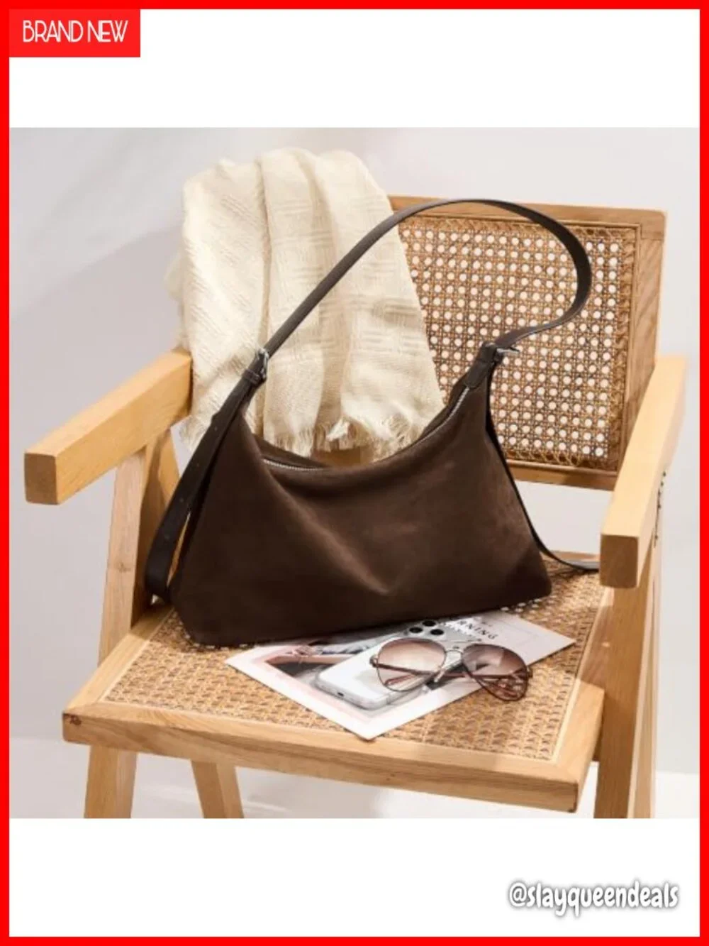 Suede Tote Bag Crescent Hobo Trendy Fall Purse Women